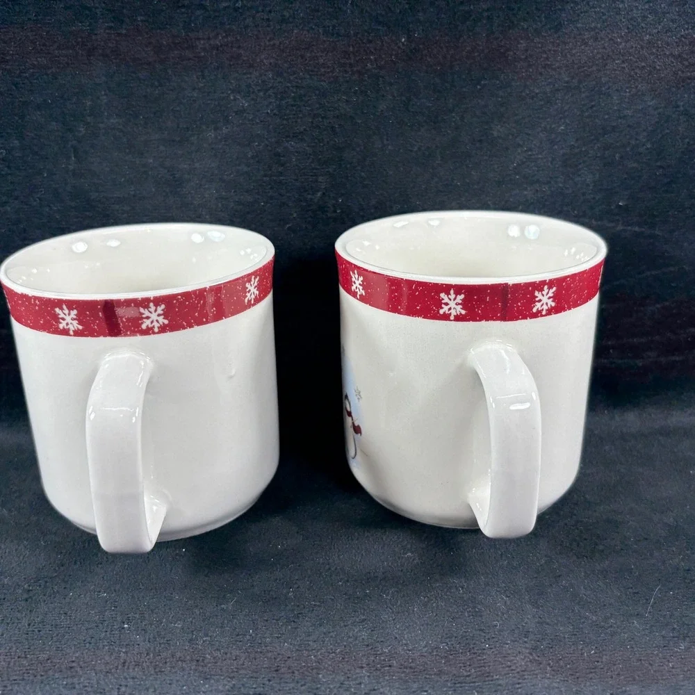 Lot of 4 Royal Seasons Stoneware Cups /‎ Mugs 2 Snowmen & Snowflake Design